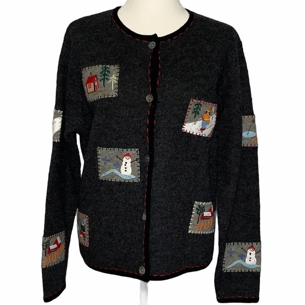 𝅺bellpointe Patchwork Black Christmas Sweater Sz L